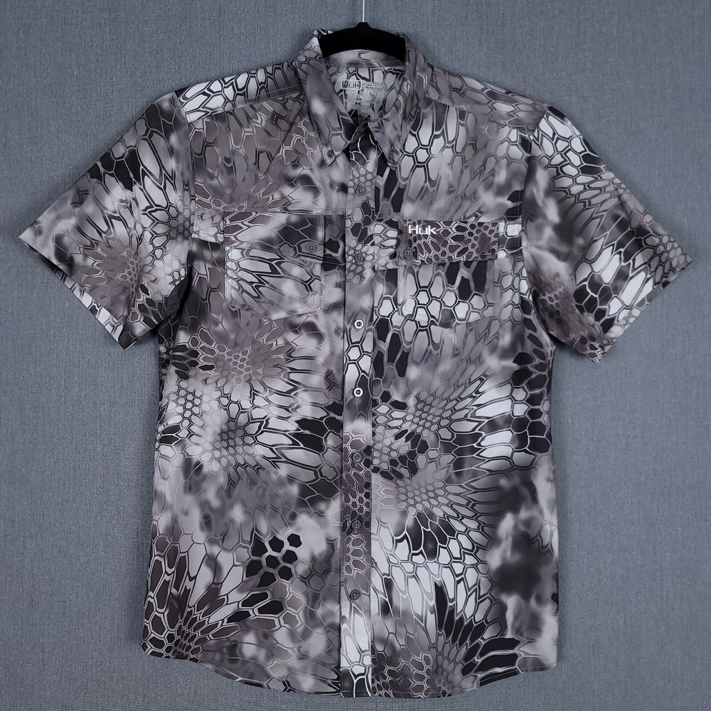 Huk‎ Shirt Mens Small Gray Next Level Kryptek Camo Peformance Fishing Shirt